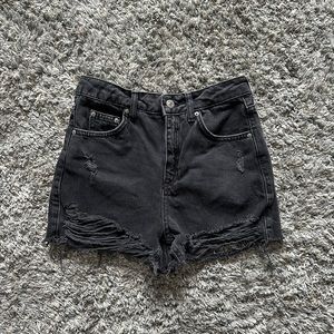 Topshop black distressed mom jean shorts